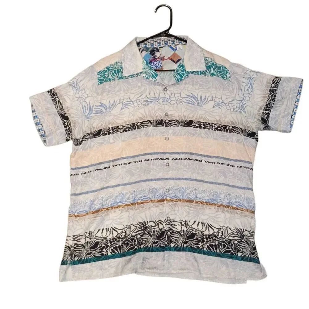 Robert Graham Silk Floral Stripe Men's Button Down Shirt size Large